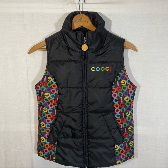 Women's Coogi SIGNATURE PUFF Vest ZIP FRONT Size Small Bright Colored Embroidery - Picture 1 of 9